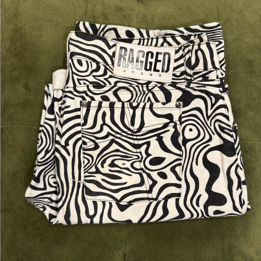 The Ragged Priest Black and White Marble Pattern Jeans